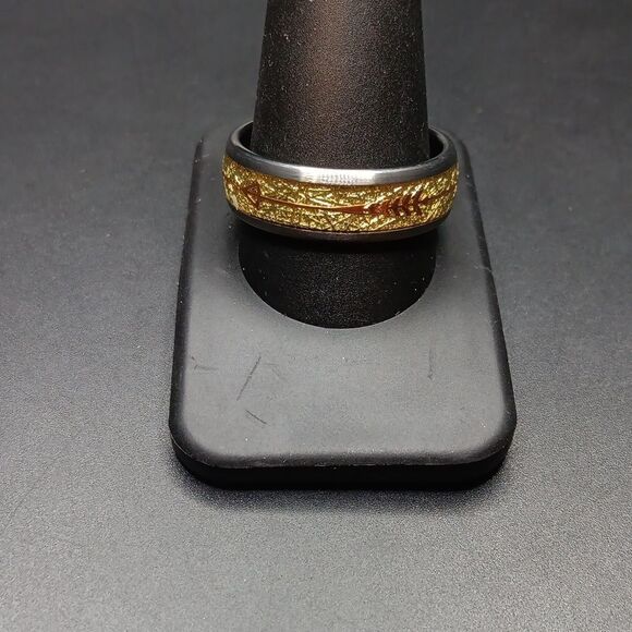 New Tungsten Carbide Arrow Gold Foil Inlay Size 12 Men's Ring - Picture 1 of 5